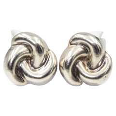 Retro Mexican Sterling Silver Knot Clip-on Earrings