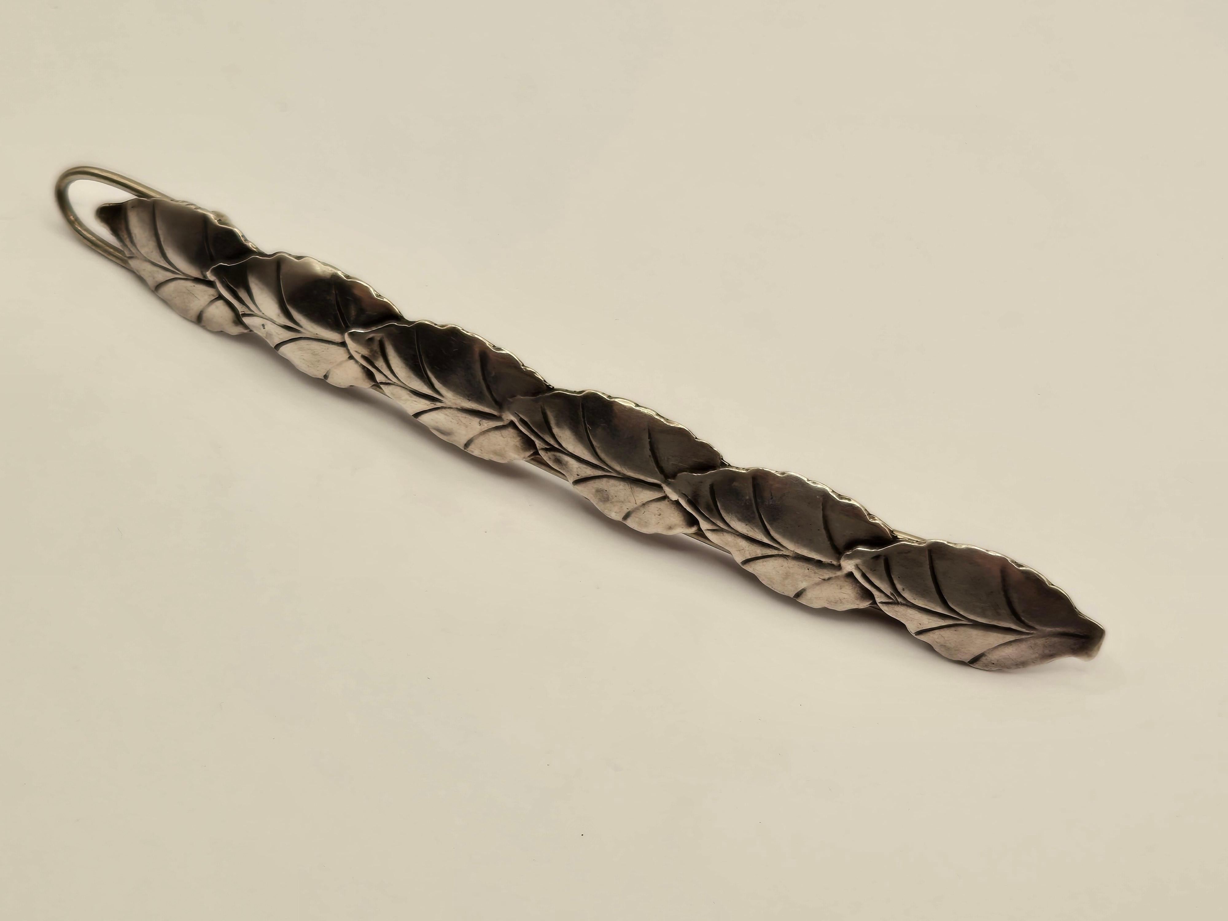 Barrette à cheveux mexicaine en argent sterling avec motif de feuilles en vente 1