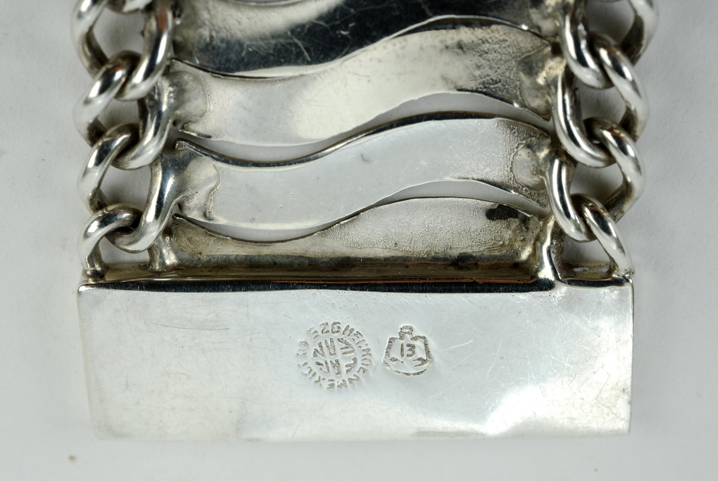 Mexican Sterling Silver Linked Wave Bracelet by Plateria FarFan, circa 1950 1