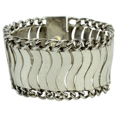 Mexican Sterling Silver Linked Wave Bracelet by Plateria FarFan, circa 1950