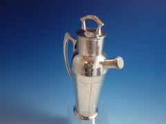 Mexican Sterling Silver Martini Shaker Heavy 36 Ozt with Deco Design Hollowware