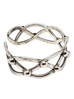 Mexican Sterling Silver Modernist Orb Open Cuff Bracelet #24673