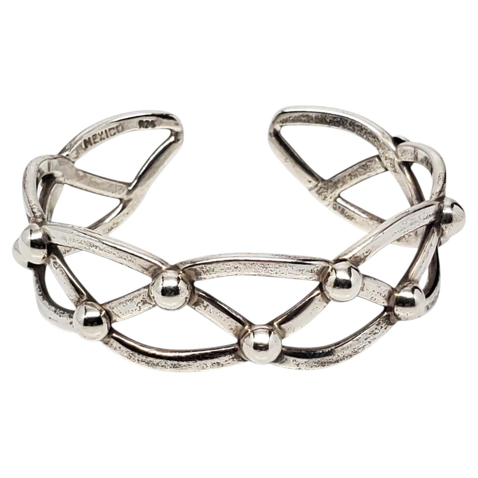 Mexican Sterling Silver Modernist Orb Open Cuff Bracelet #24673