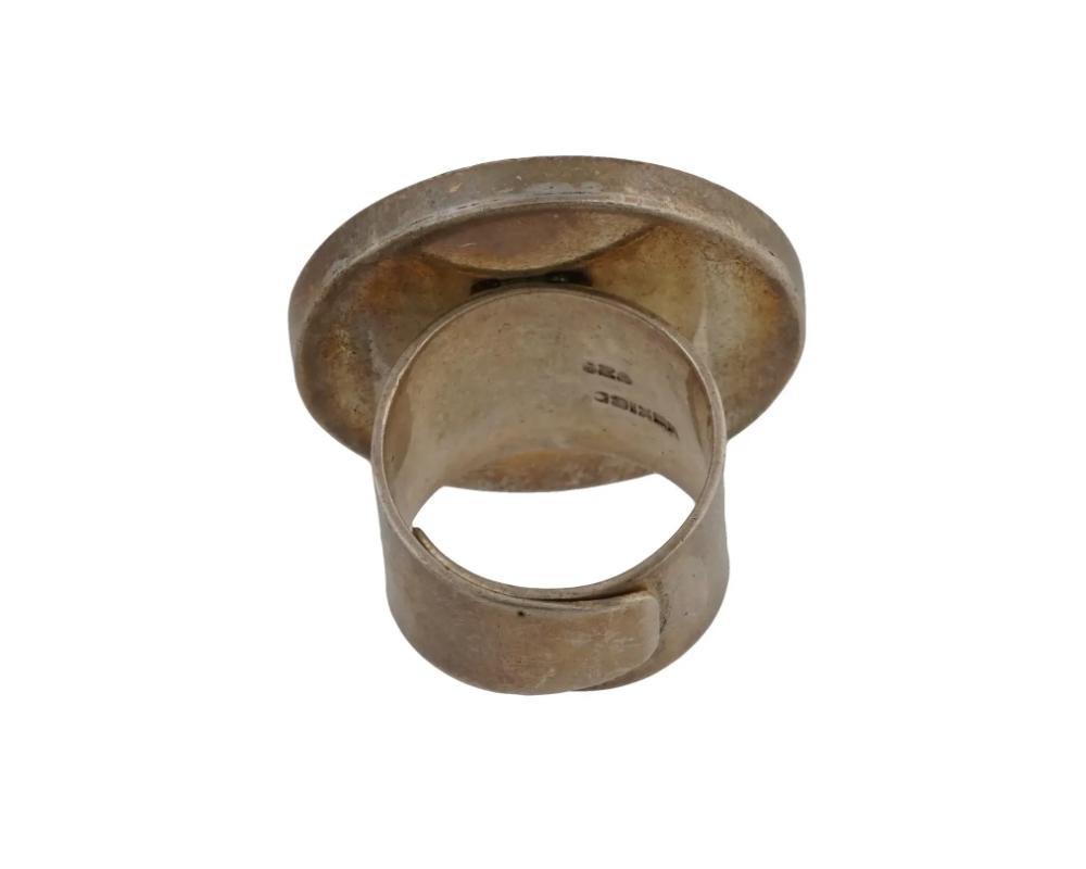 Round Cut Mexican Sterling Silver Onyx Stone Jewelry Ring