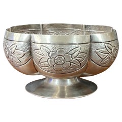 Vintage Mexican Sterling Silver Pedestal Bowl with Floral Motif by Maciel