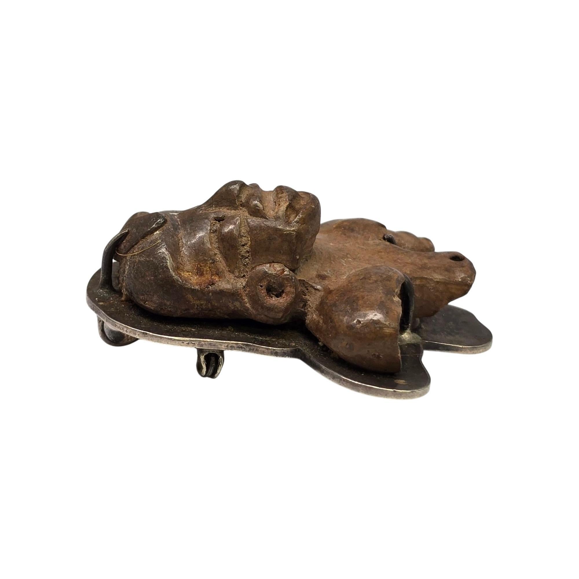 Pendentif/épingle en argent sterling mexicain Pre-Columbian Clay Relic #20916 Pour femmes en vente