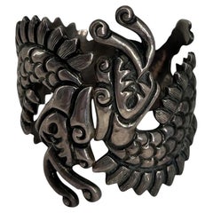 Mexican Sterling Silver Quetzalcoatl Clamper Cuff