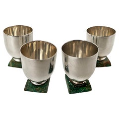 Mexican Sterling Silver Shot Glasses with Stone Bases, Set of Four