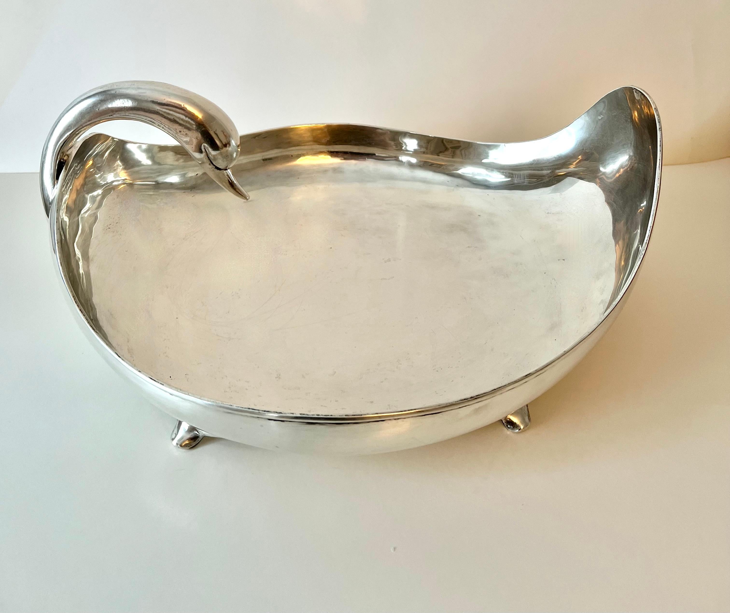 Mid-Century Modern Mexican Sterling Silver Swan Centerpiece Bowl Signed C. Zurita For Sale