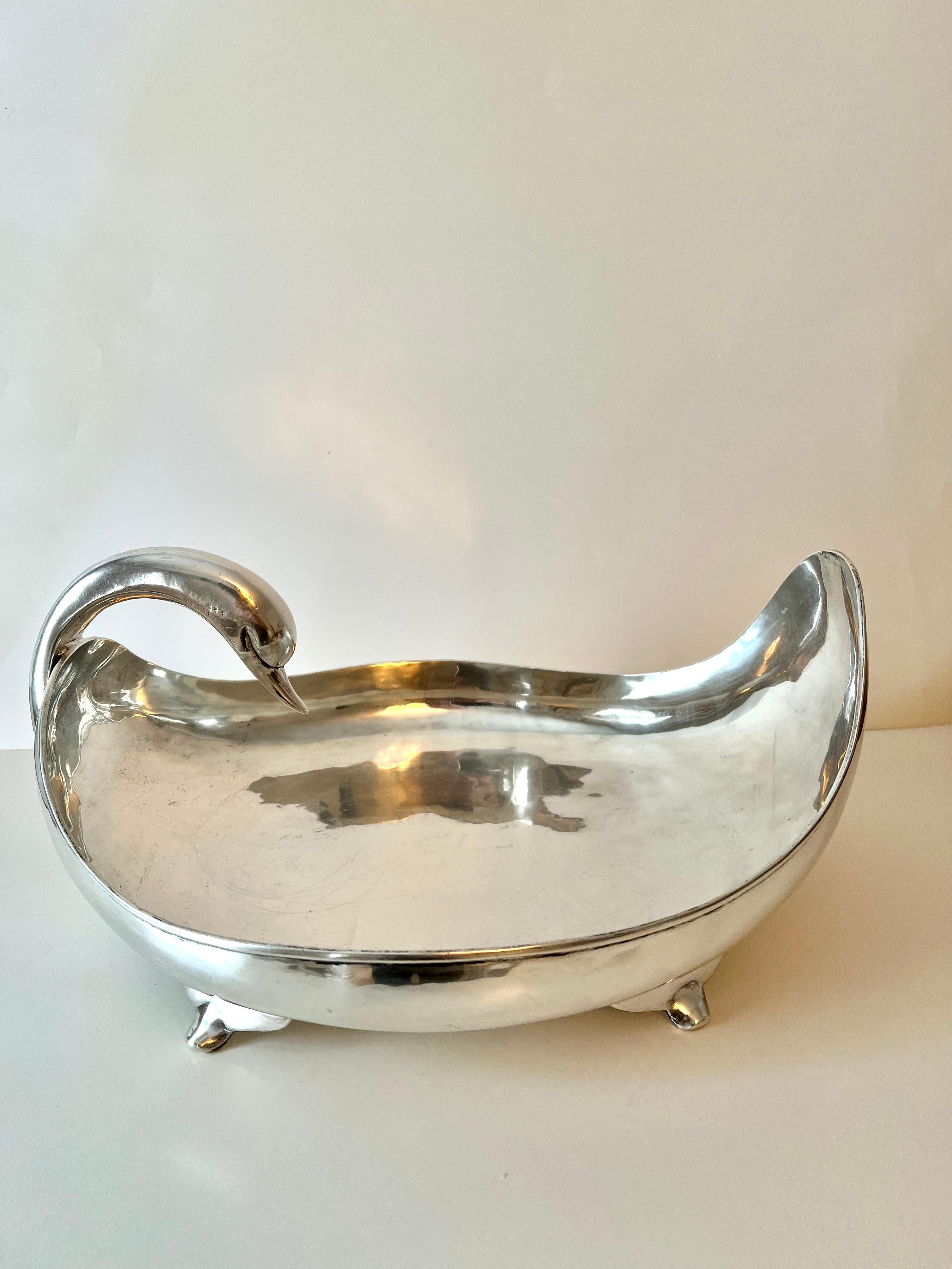 Mexican Sterling Silver Swan Centerpiece Bowl Signed C. Zurita For Sale 2