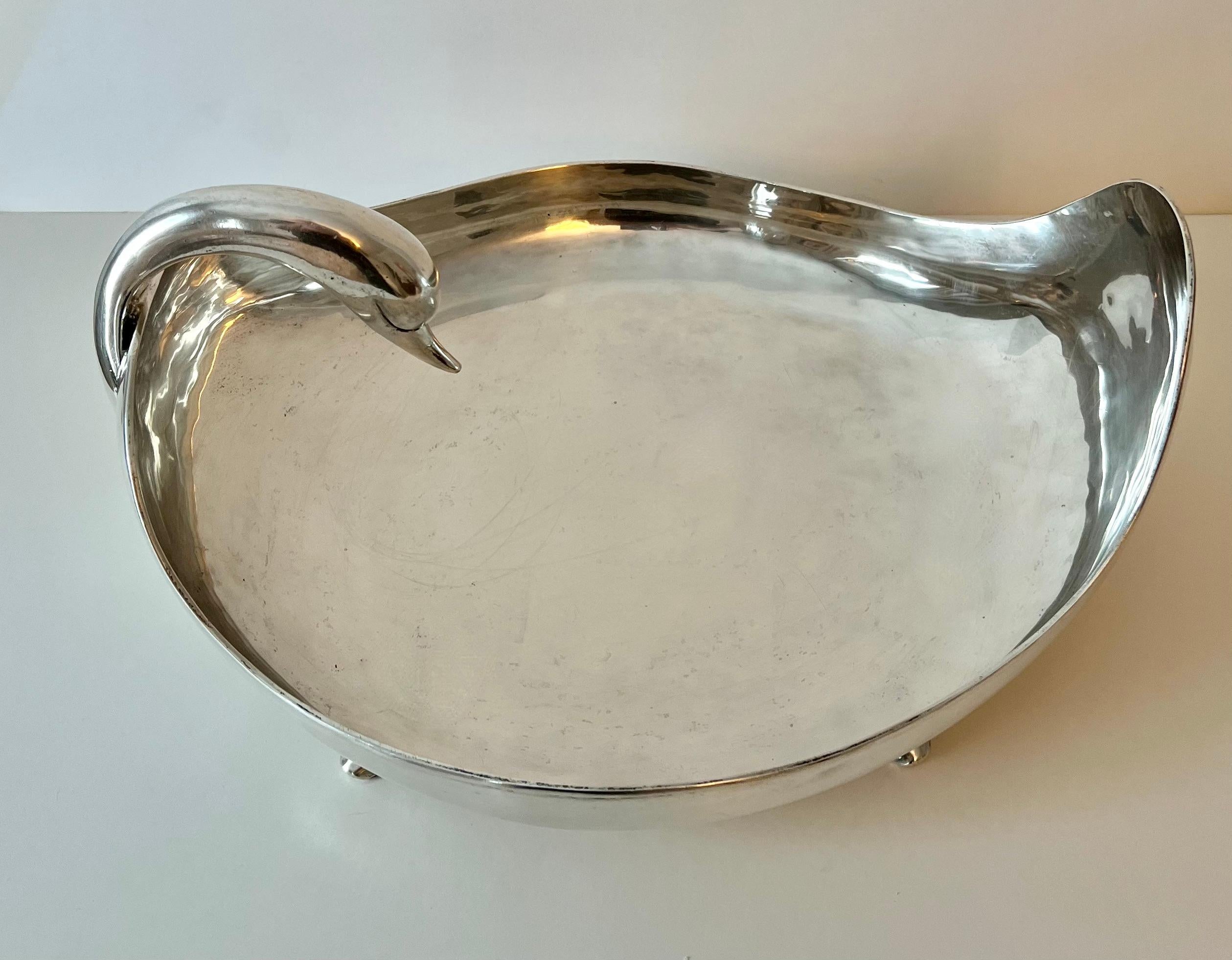 Mexican Sterling Silver Swan Centerpiece Bowl Signed C. Zurita For Sale 3