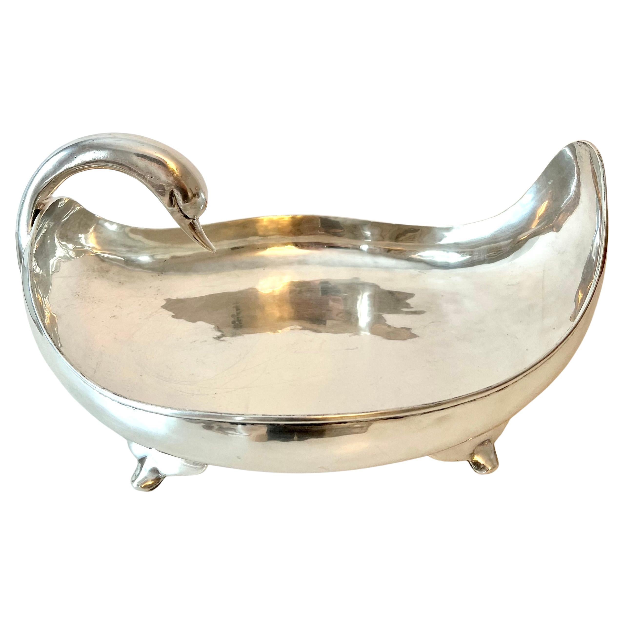 Mexican Sterling Silver Swan Centerpiece Bowl Signed C. Zurita For Sale