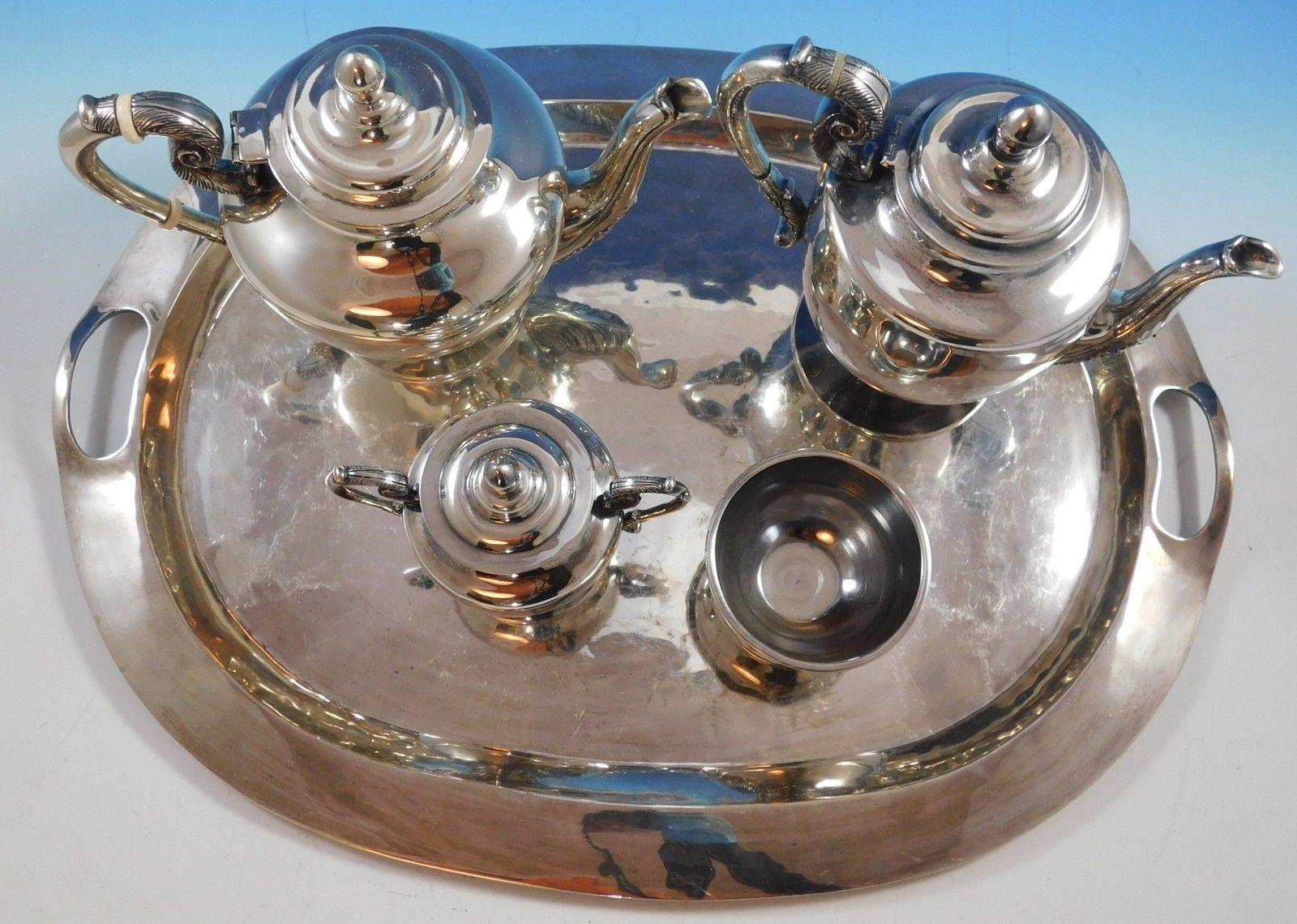 American Mexican Sterling Silver Tea Set 4-Piece with Tray