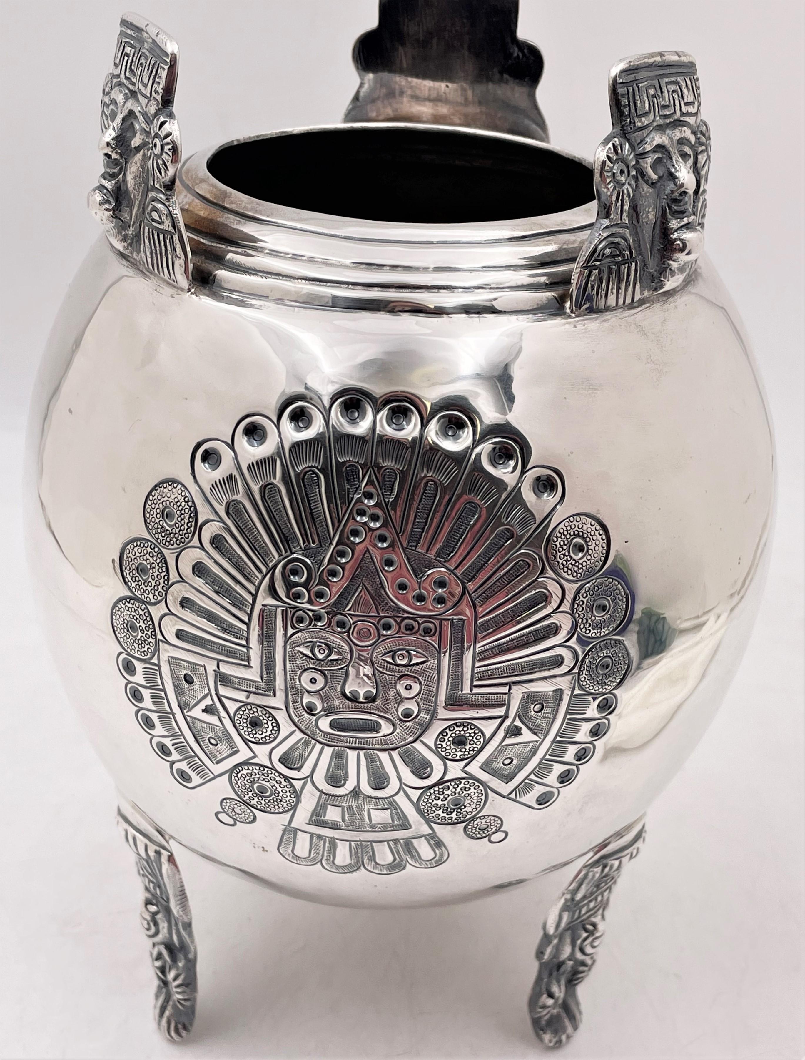 20th Century Mexican Sterling Silver Vase with Aztec Motifs For Sale