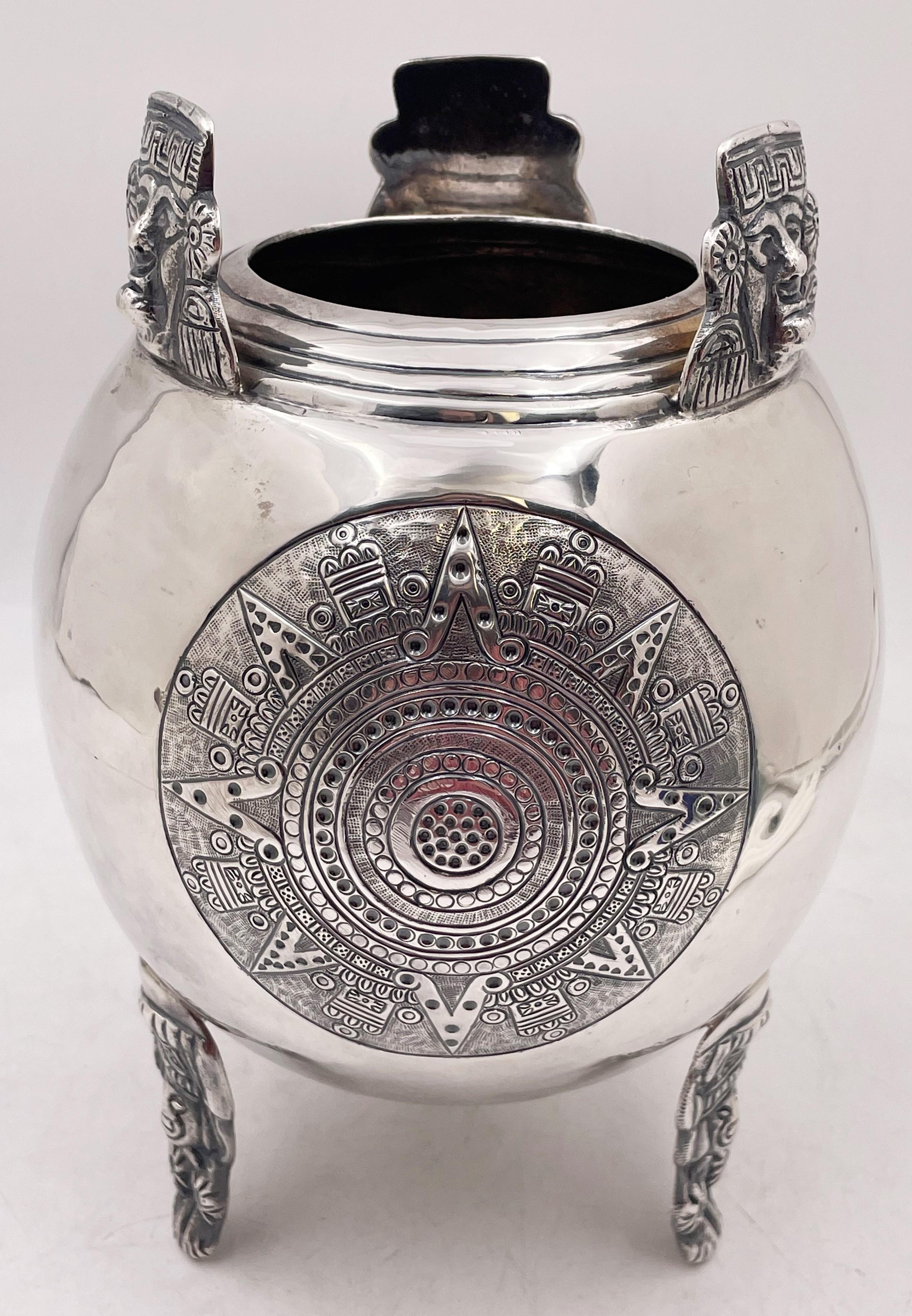 Mexican Sterling Silver Vase with Aztec Motifs For Sale 1