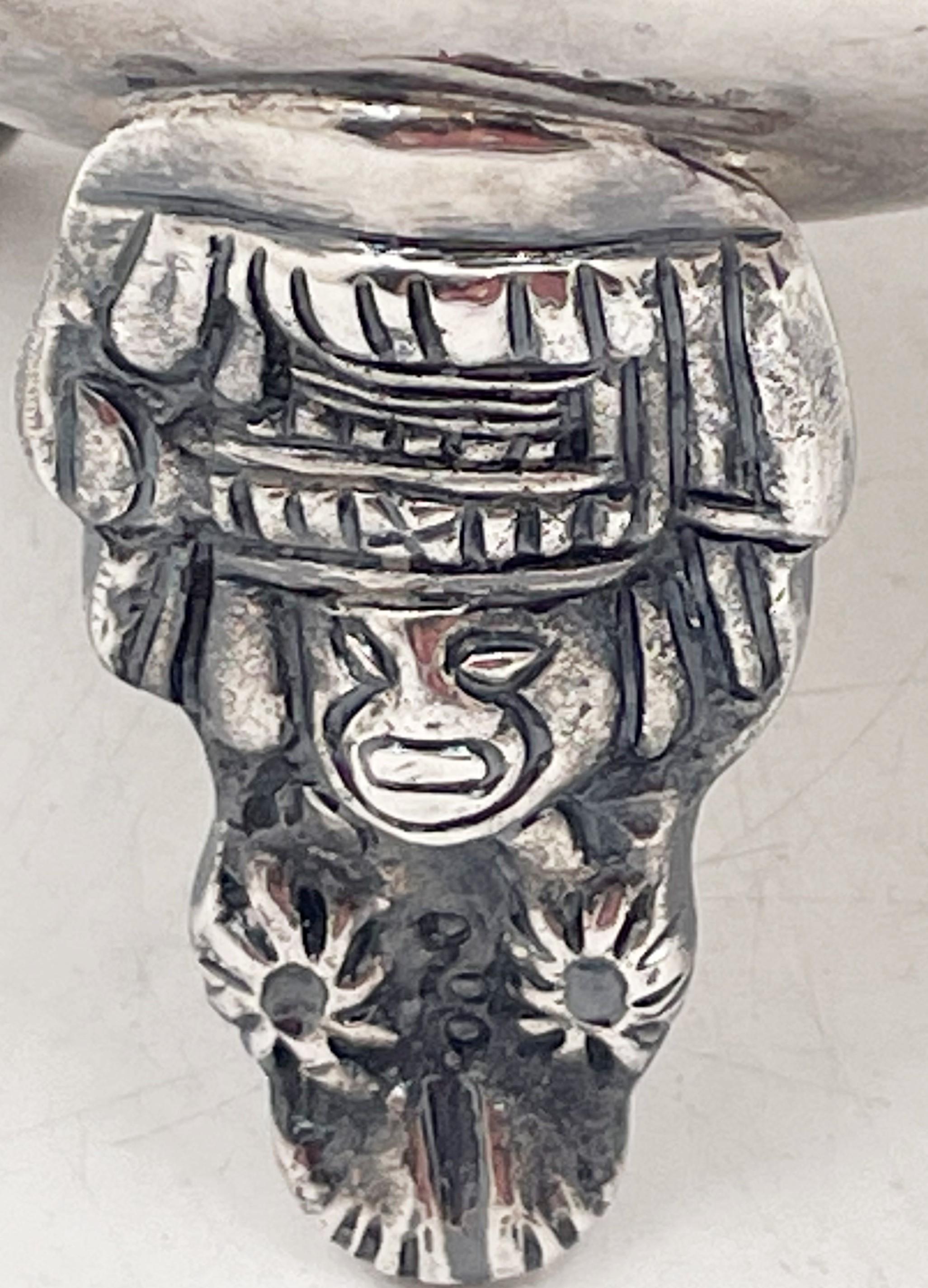 Mexican Sterling Silver Vase with Aztec Motifs For Sale 3