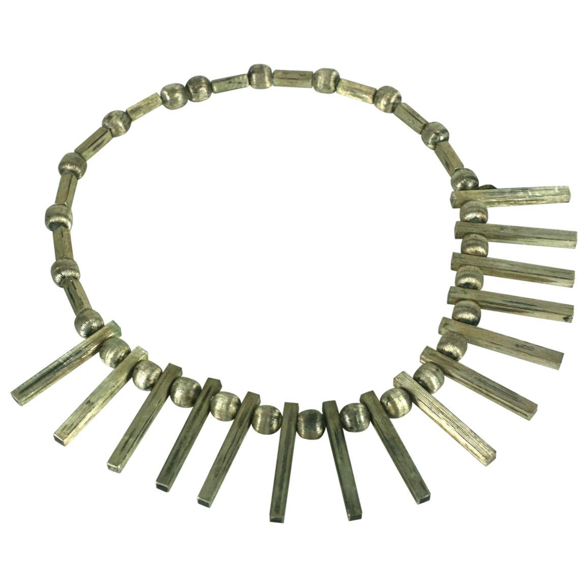 Mexican Sterling Spoke Modernist Necklace For Sale