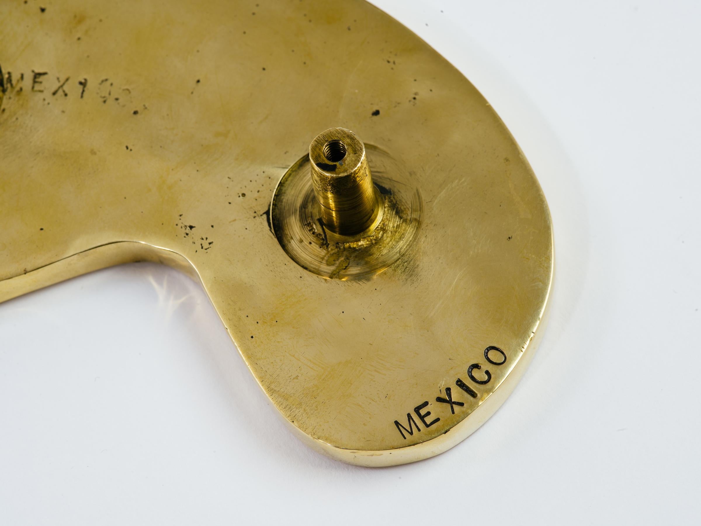 Mid-Century Modern Mexican Stone Inlay Brass Kidney Shape Door Handle For Sale