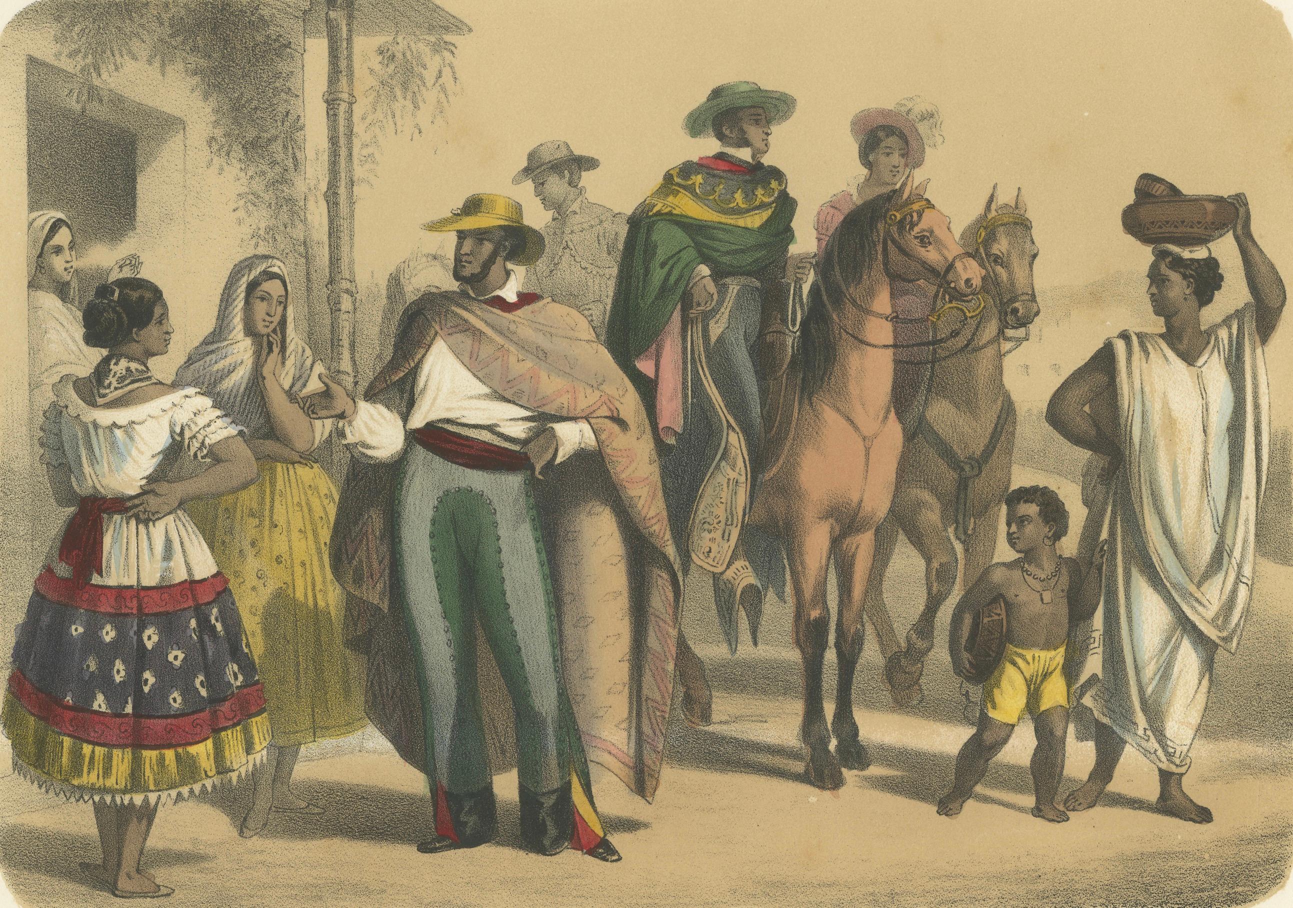 Mexican Street Scene – Ranchero, Cavalier, and Poblana Women, c.1845