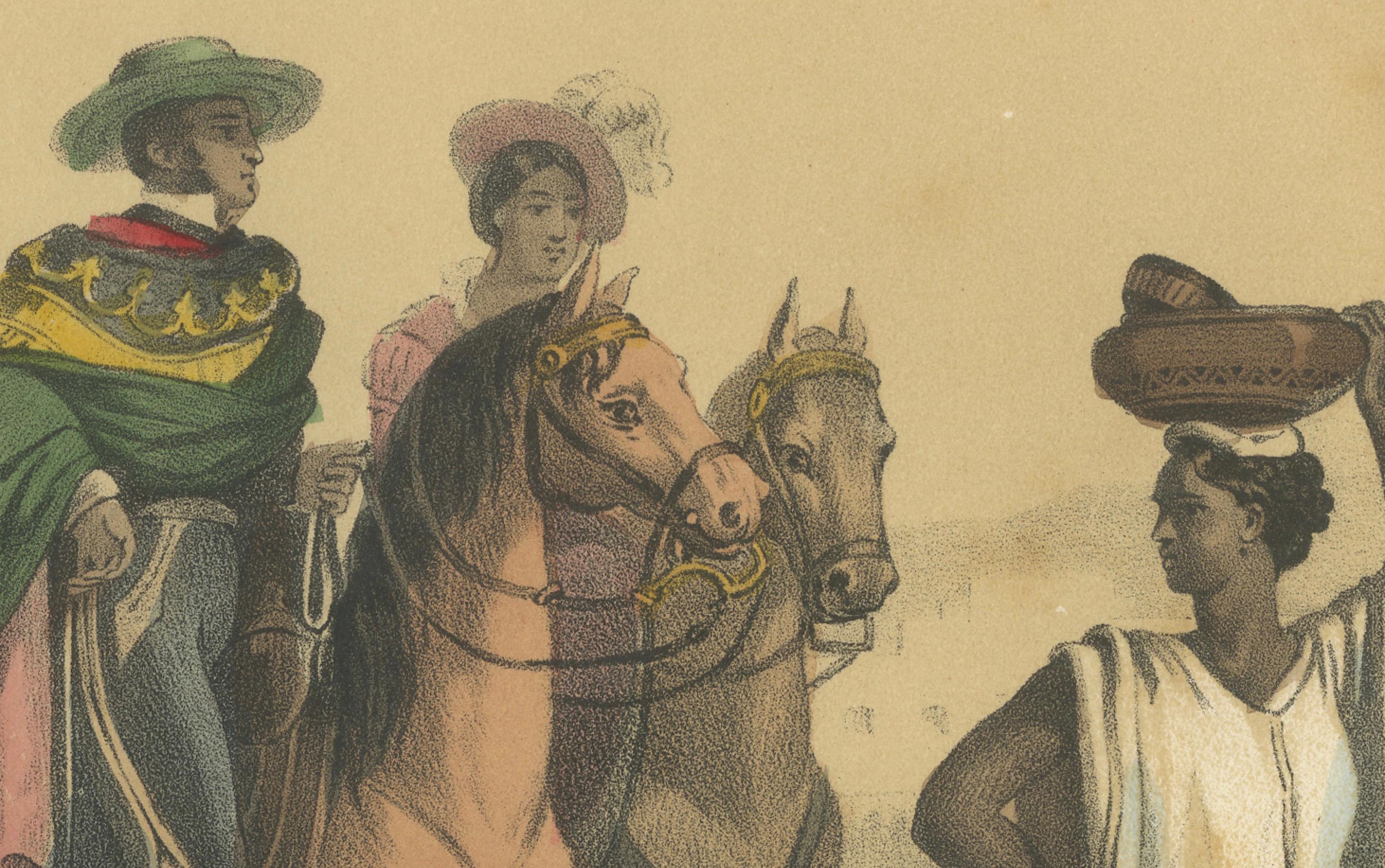 Mexican Street Scene – Ranchero, Cavalier, and Poblana Women, c.1845