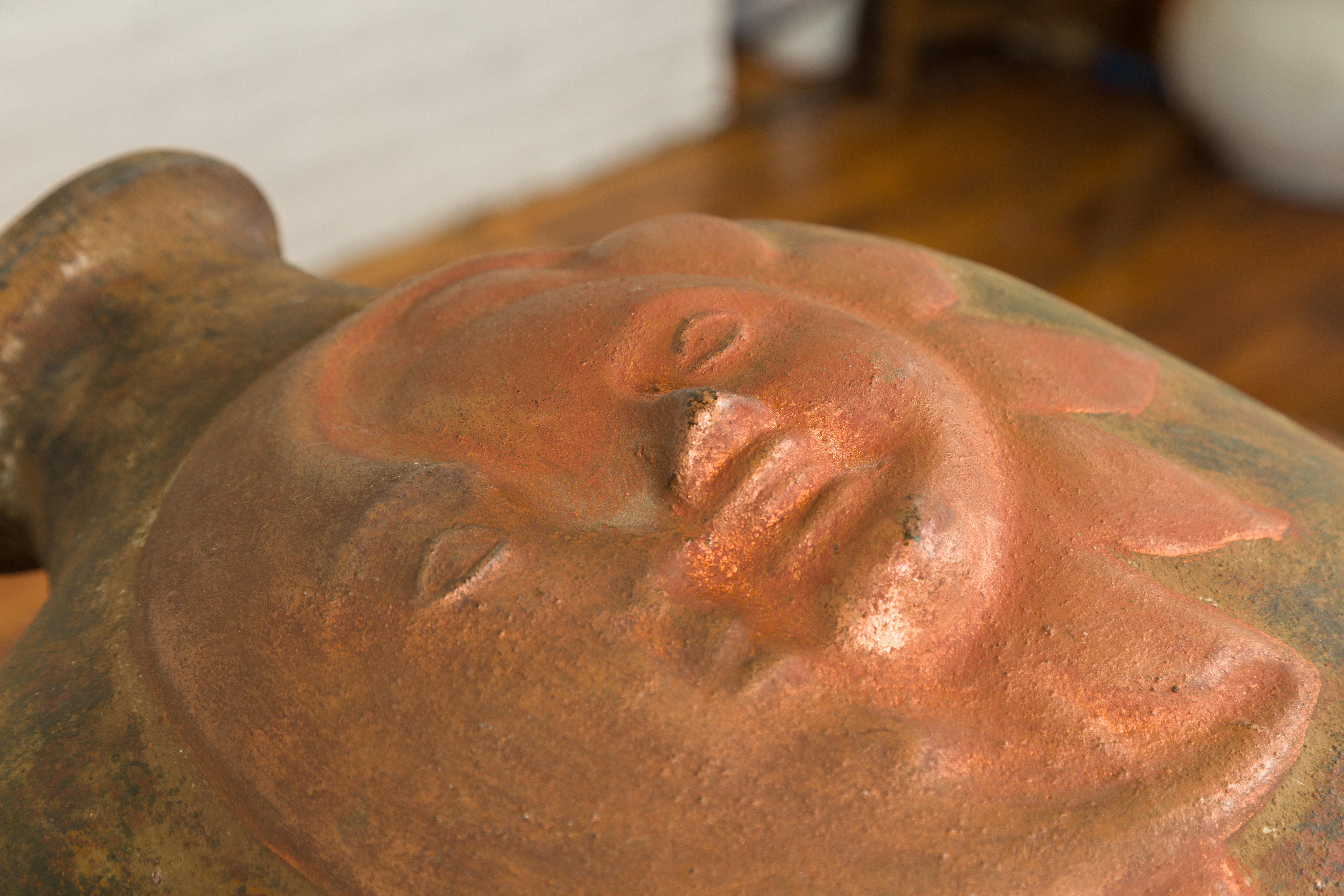 Mexican Sun and Moon Terracotta Vase with Copper Tones and Flaring Neck 5