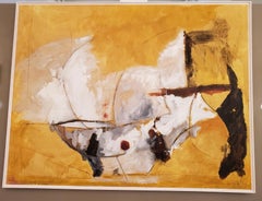 "Mexican Sun, " Gold, White and Black Abstract Painting, by Kathi Robinson Frank