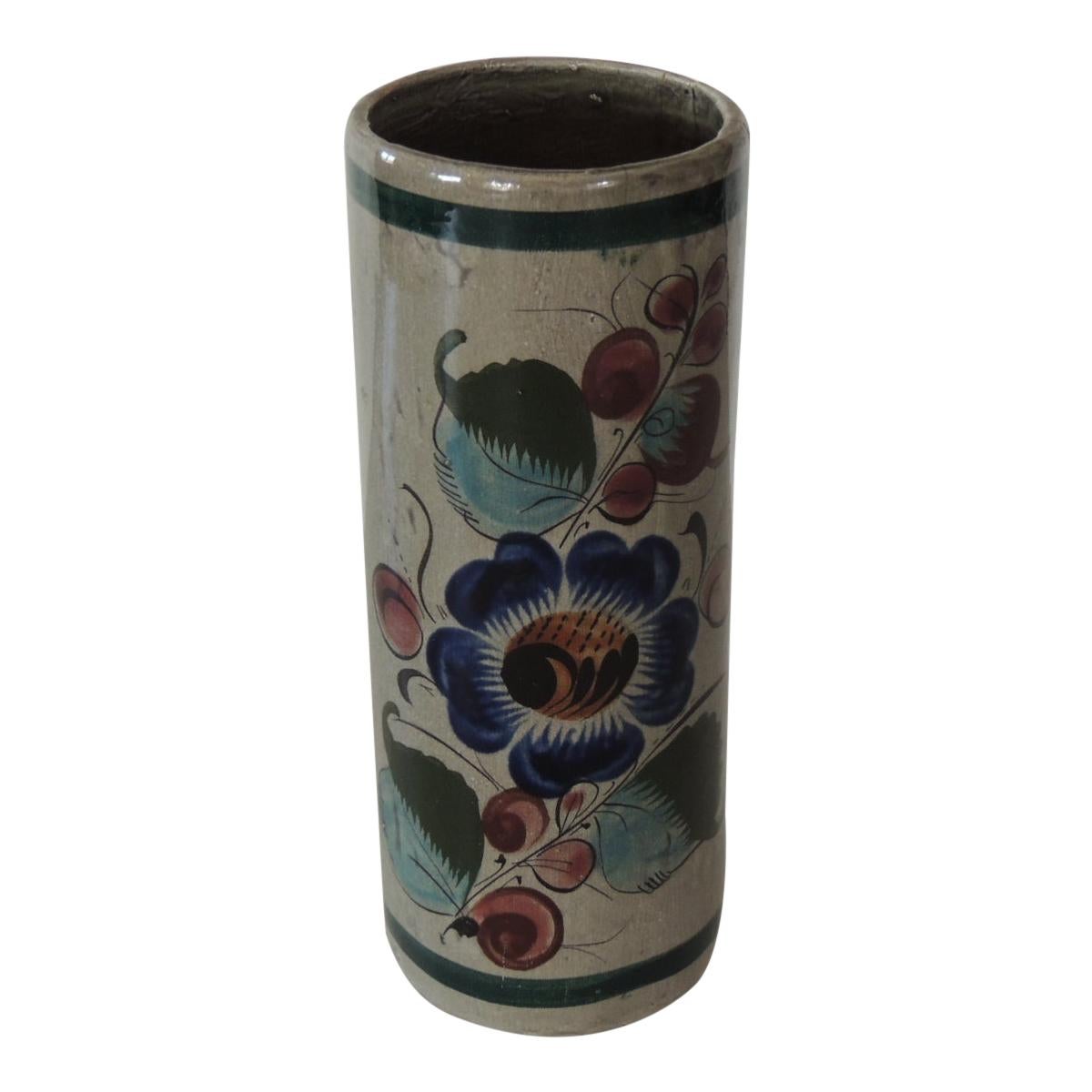 Mexican Tonala Blue and Grey Round Vase