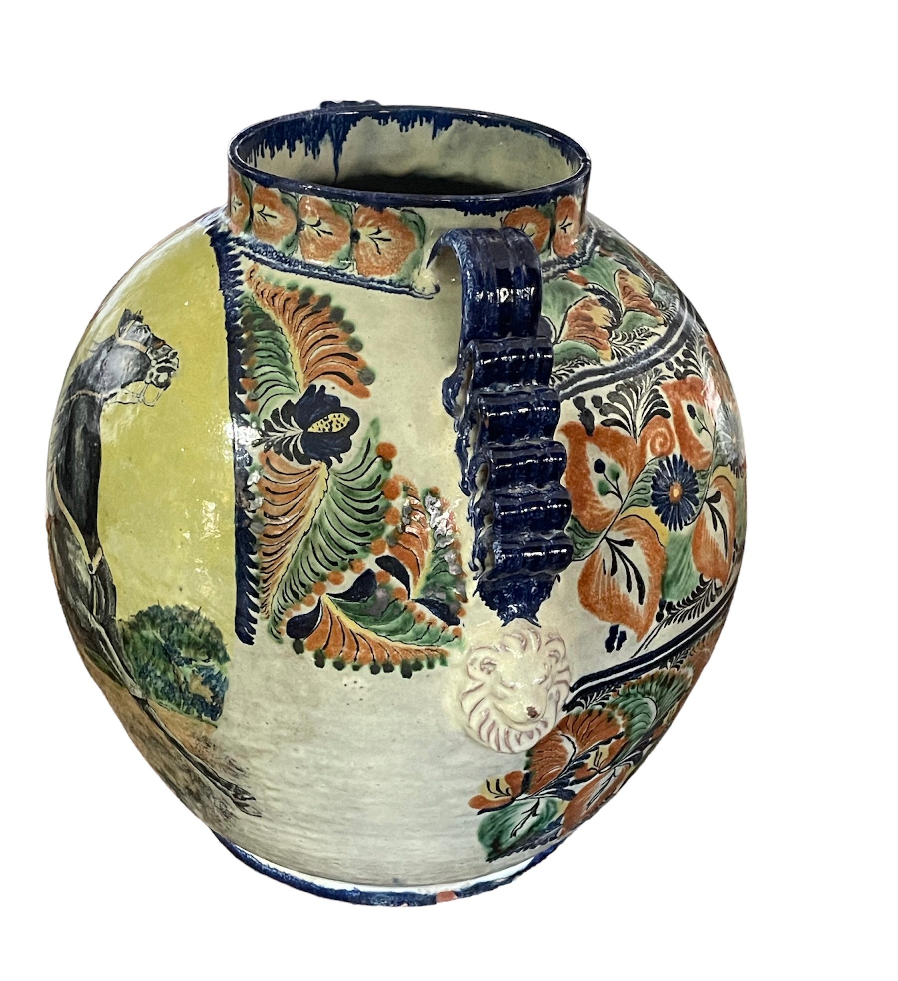 Folk Art Mexican Talavera Guanajuato Pottery Urn Signed Capello For Sale