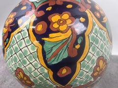 Mexican Talavera Multi-color Handmade Pottery Lidded Vase or Urn