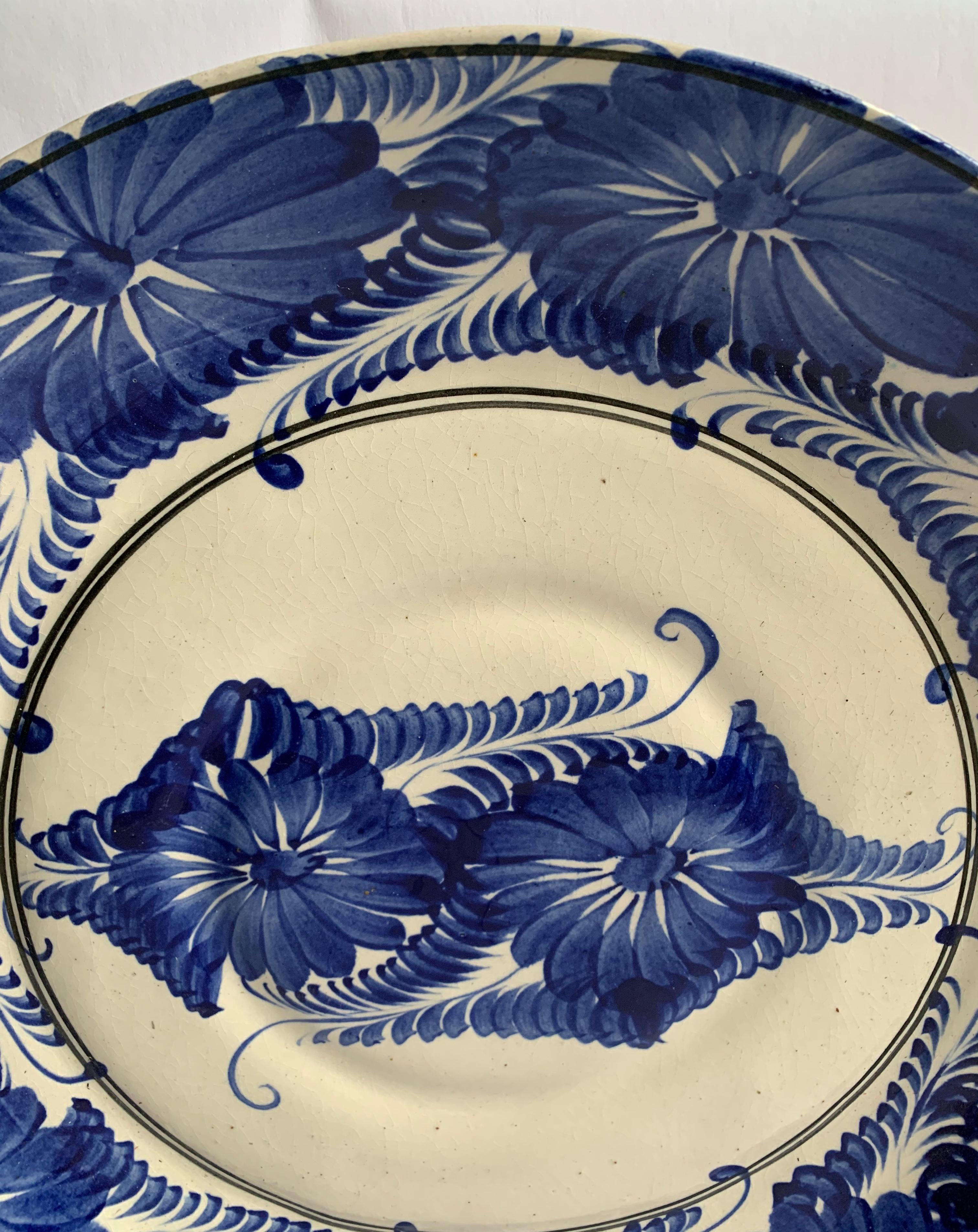 Spanish Colonial Mexican Talavera Pottery Large Blue and White Platter