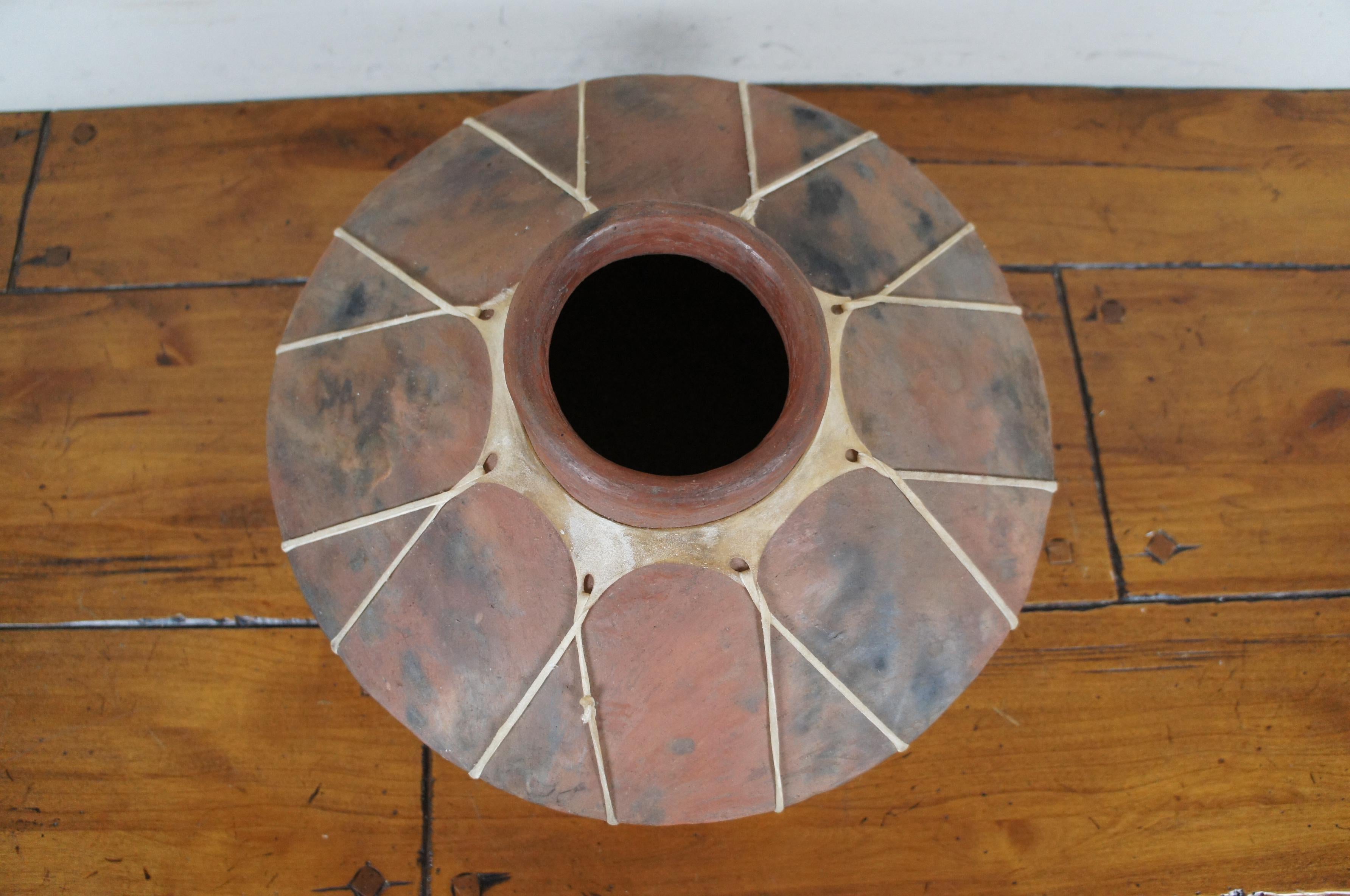 Olla messicana di terracotta Tarahumara con legatura in pelle, brocca per acqua da 16