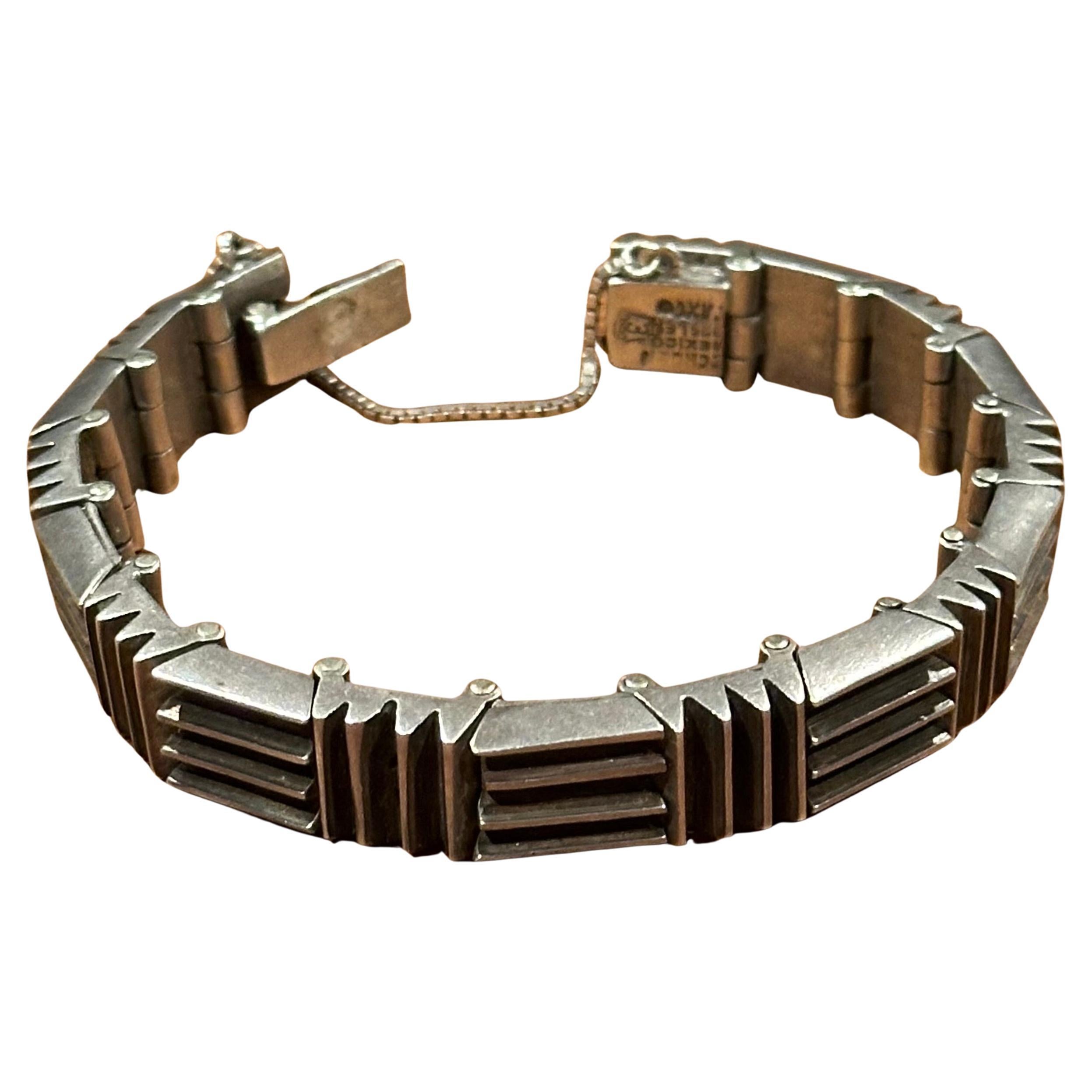 Mexikanisches Taxco Abstraktes Modernistes .970 Silberarmband von Antoñio Pineda (Moderne) im Angebot