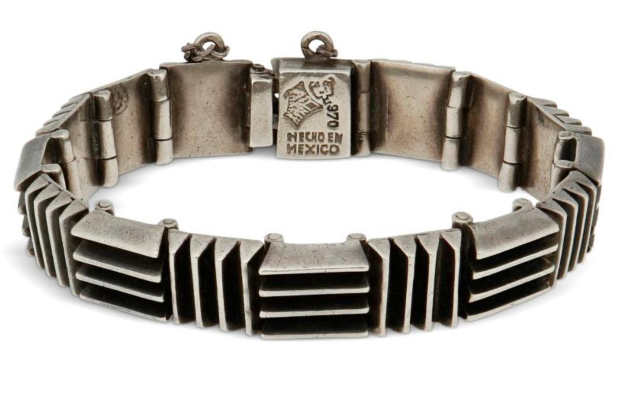 Mexikanisches Taxco Abstraktes Modernistes .970 Silberarmband von Antoñio Pineda im Angebot 1