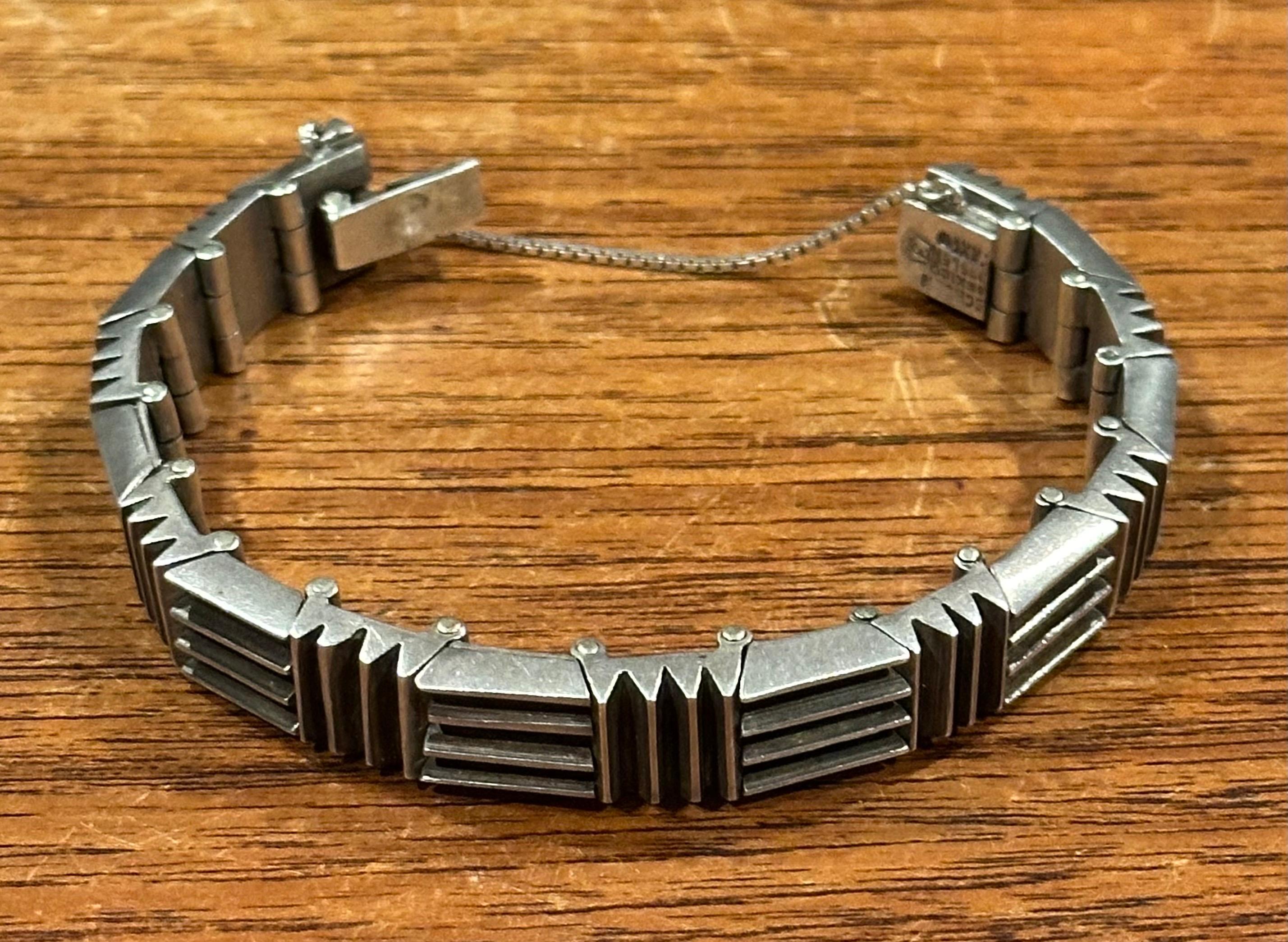 Mexikanisches Taxco Abstraktes Modernistes .970 Silberarmband von Antoñio Pineda im Angebot 2