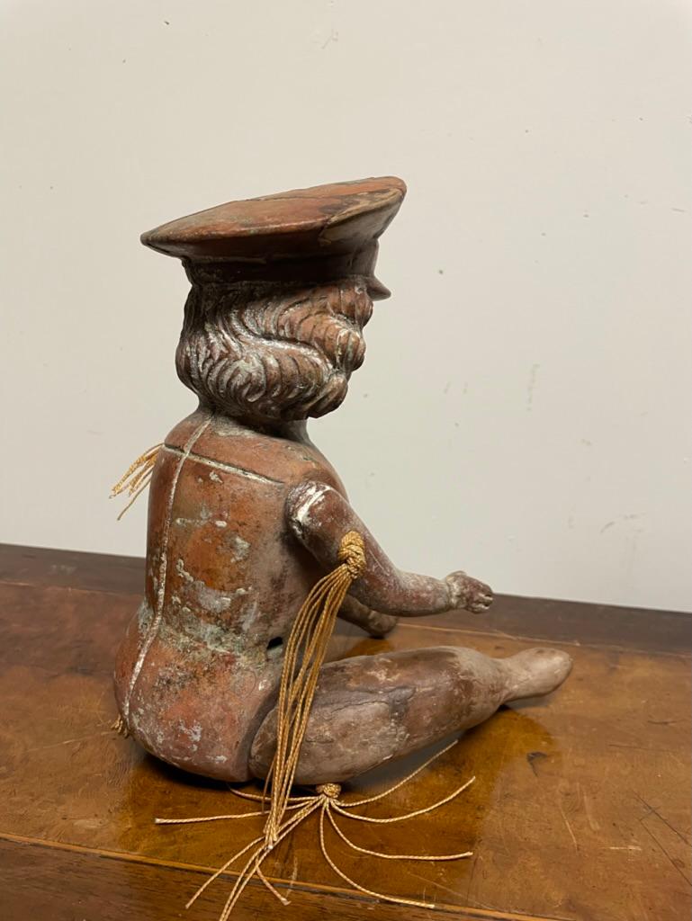 Mexican Terracotta Articulated Doll Figure Wearing a Military Hat For Sale 7