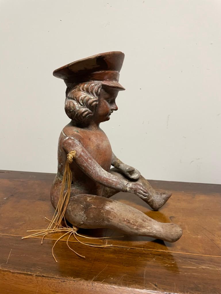 Mexican Terracotta Articulated Doll Figure Wearing a Military Hat For Sale 8