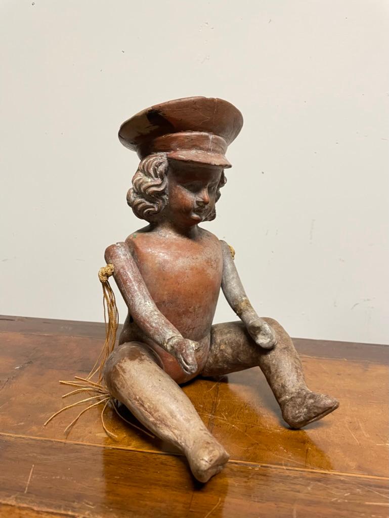 Mexican Terracotta Articulated Doll Figure Wearing a Military Hat For Sale 9