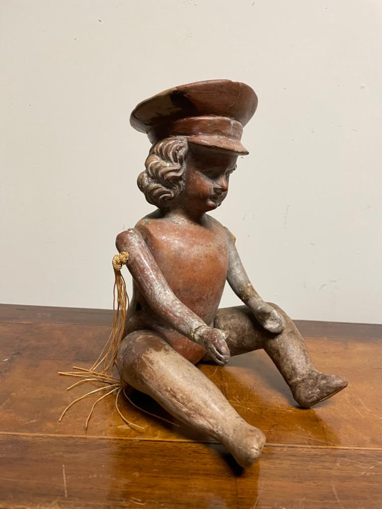 Mexican Terracotta Articulated Doll Figure Wearing a Military Hat For Sale 10