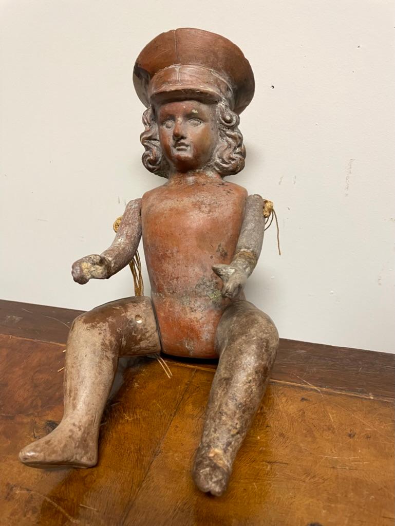 20th Century Mexican Terracotta Articulated Doll Figure Wearing a Military Hat For Sale
