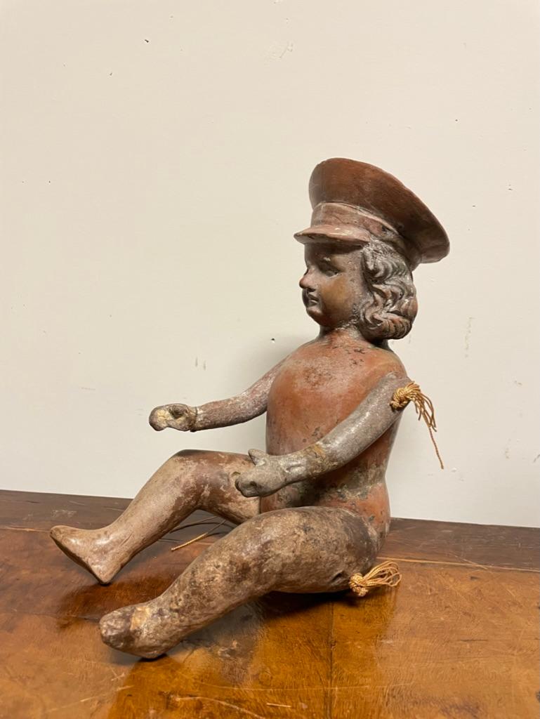Mexican Terracotta Articulated Doll Figure Wearing a Military Hat For Sale 1