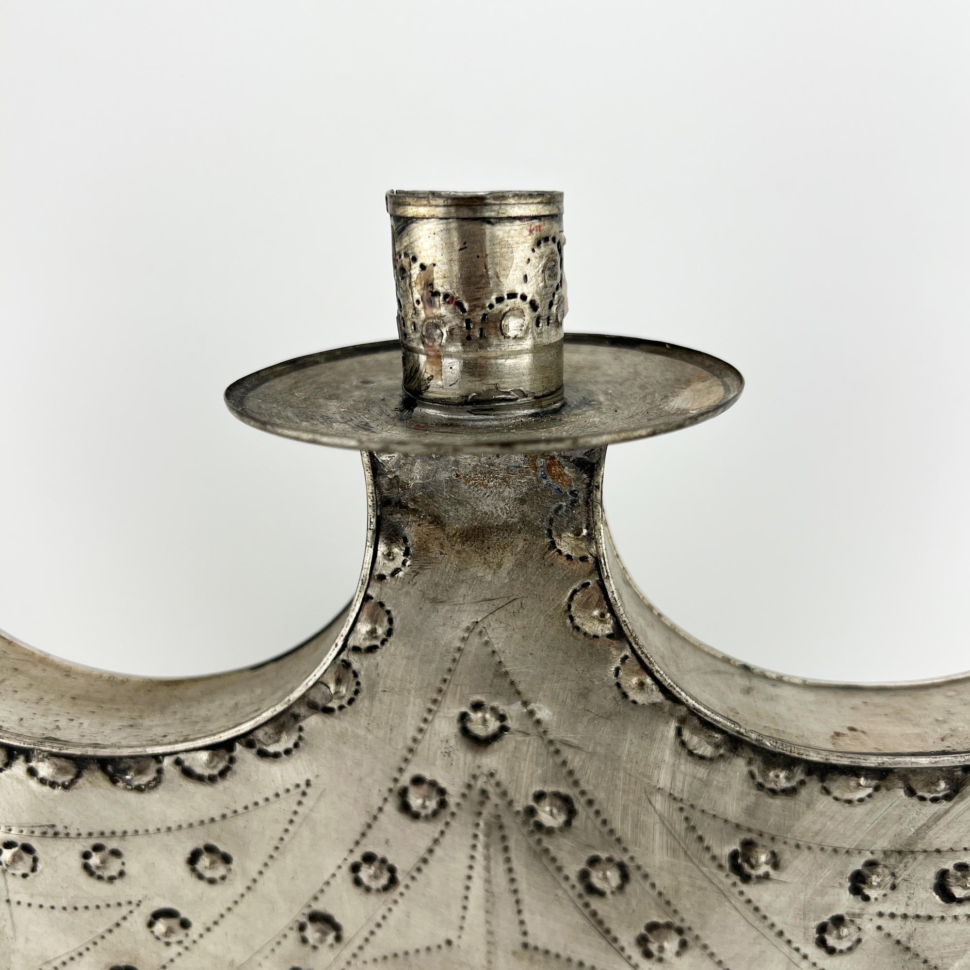 20th Century Mexican Tin Candleholder Hand-Punched Folk Art from the Jonathan Parks Estate For Sale