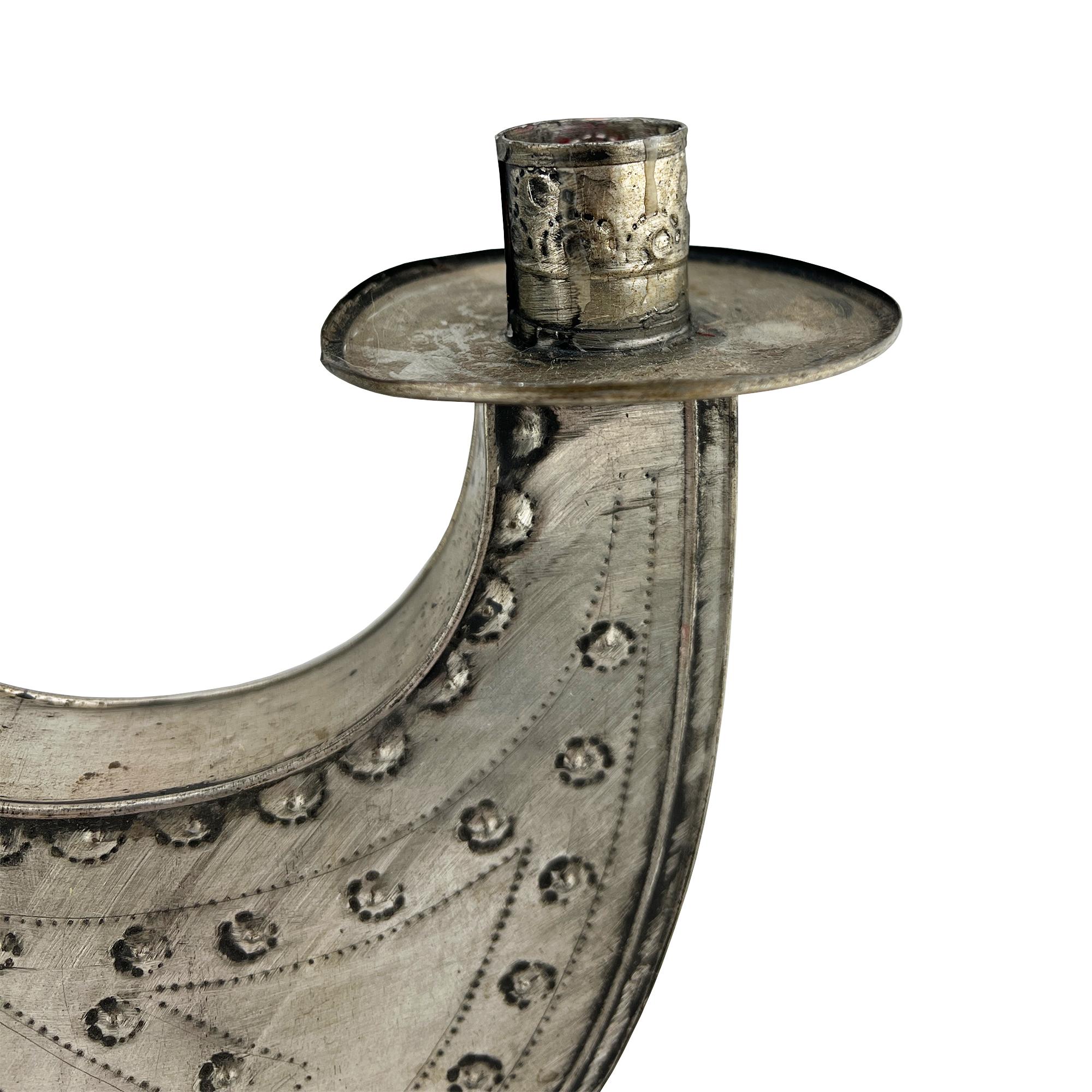 Mexican Tin Candleholder Hand-Punched Folk Art from the Jonathan Parks Estate For Sale 1