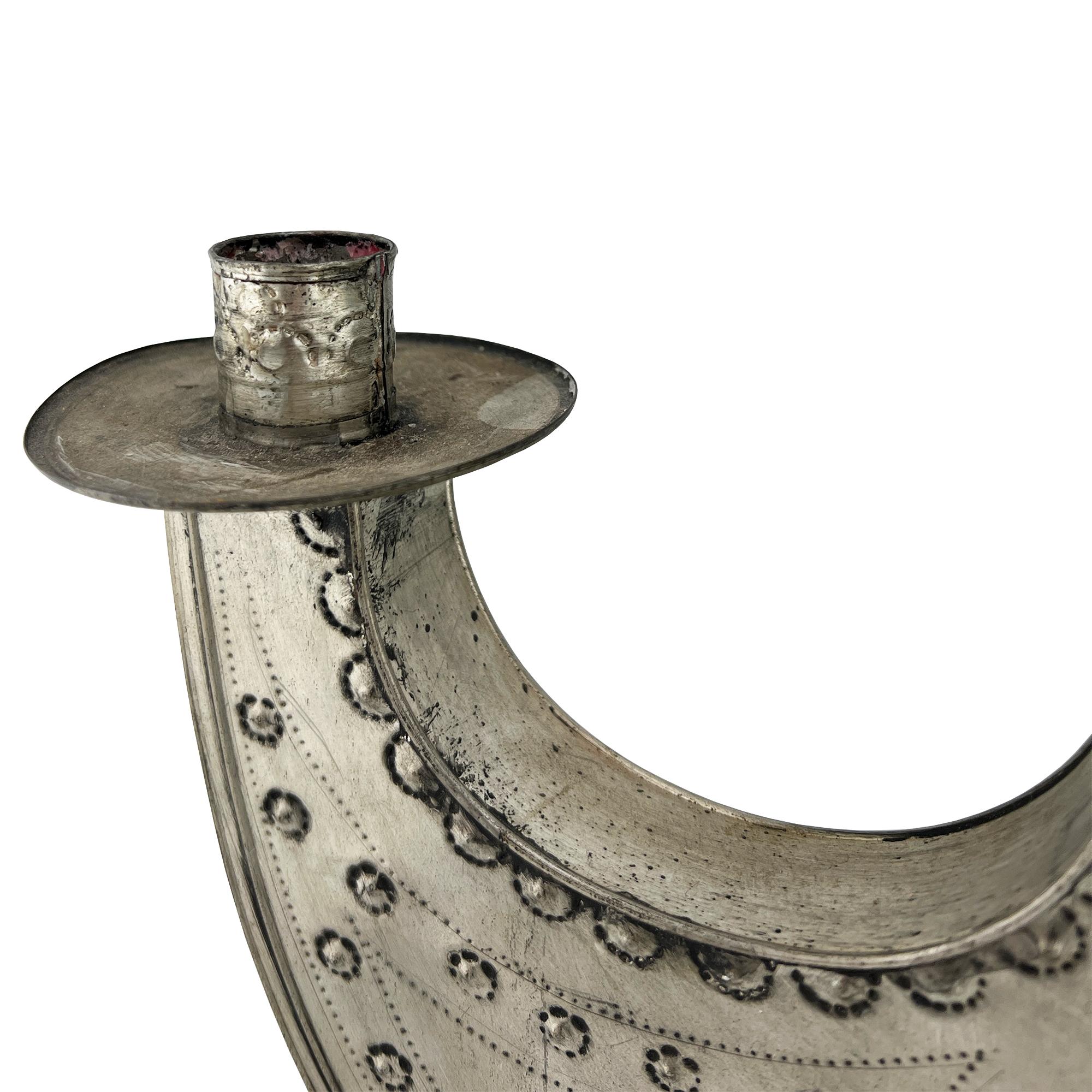 Mexican Tin Candleholder Hand-Punched Folk Art from the Jonathan Parks Estate For Sale 2