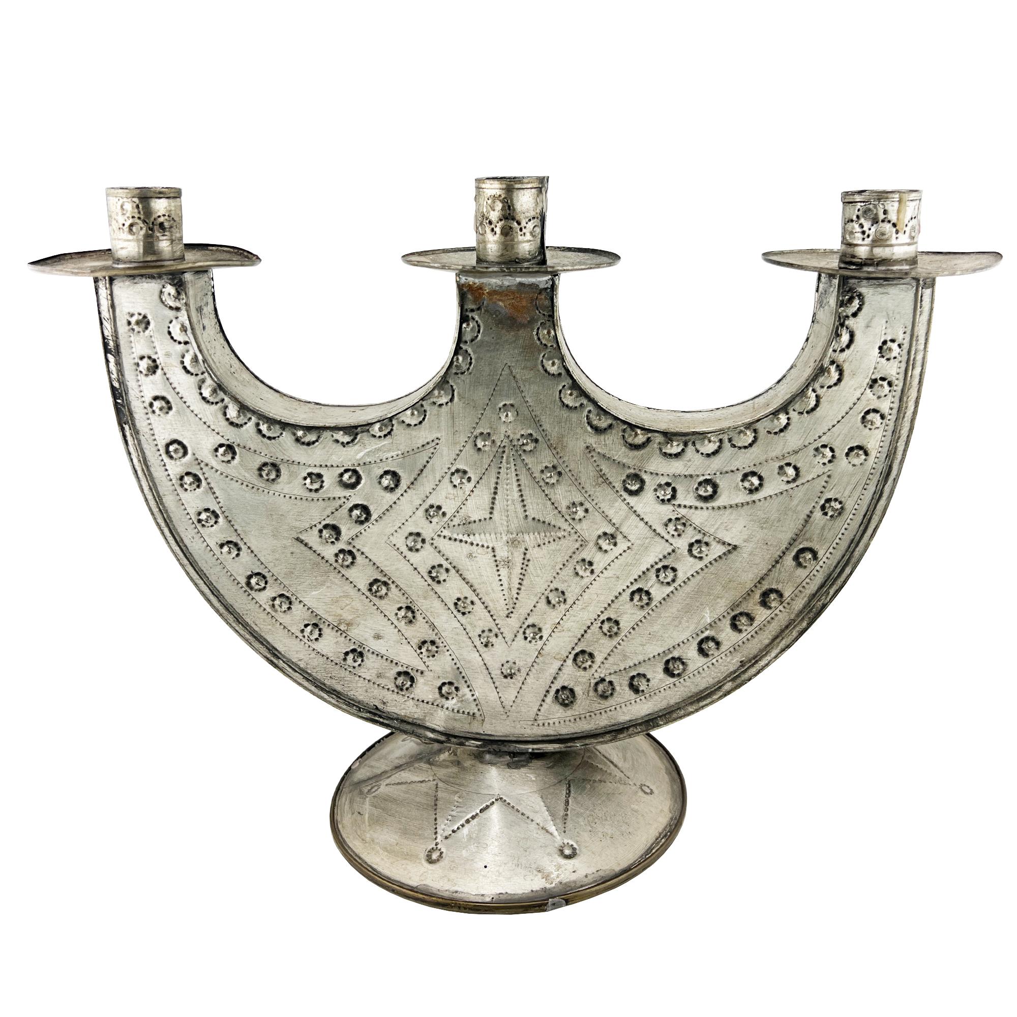 Mexican Tin Candleholder Hand-Punched Folk Art from the Jonathan Parks Estate For Sale 3