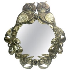 Vintage Mexican Tin Owl Motif Wall Mirror
