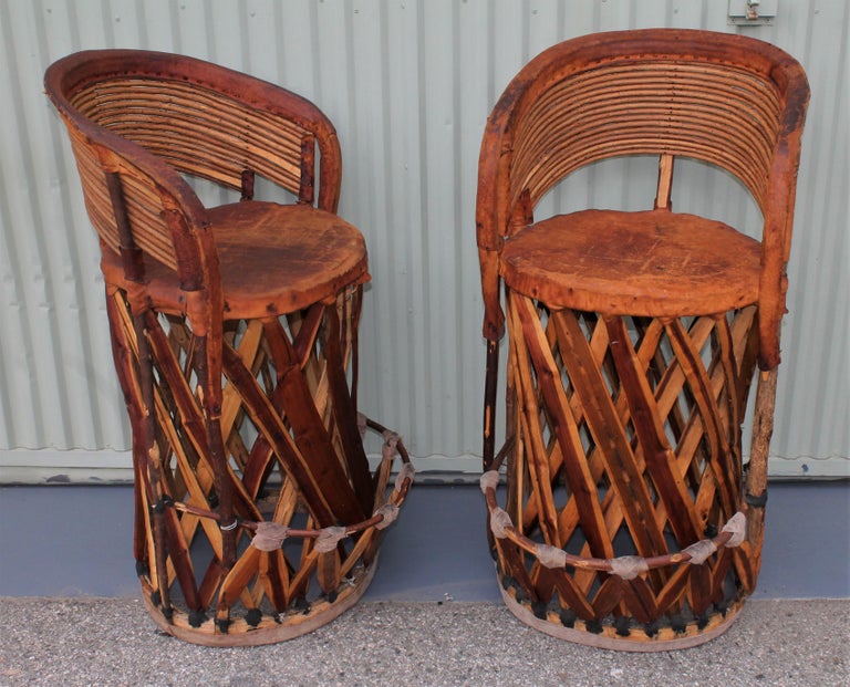 Mexican Tlaquepaque Bar Stools in Leather and Wood Pair at 1stDibs mexican bar stools