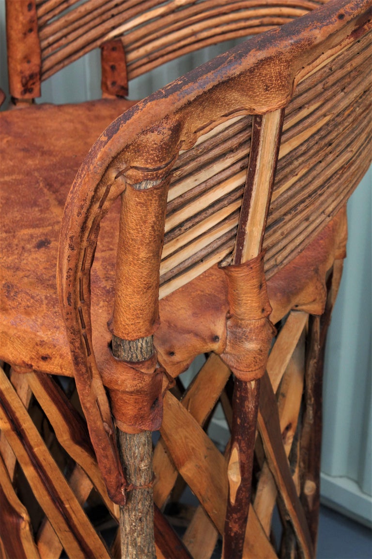Mexican Tlaquepaque Bar Stools in Leather and Wood Pair at 1stDibs