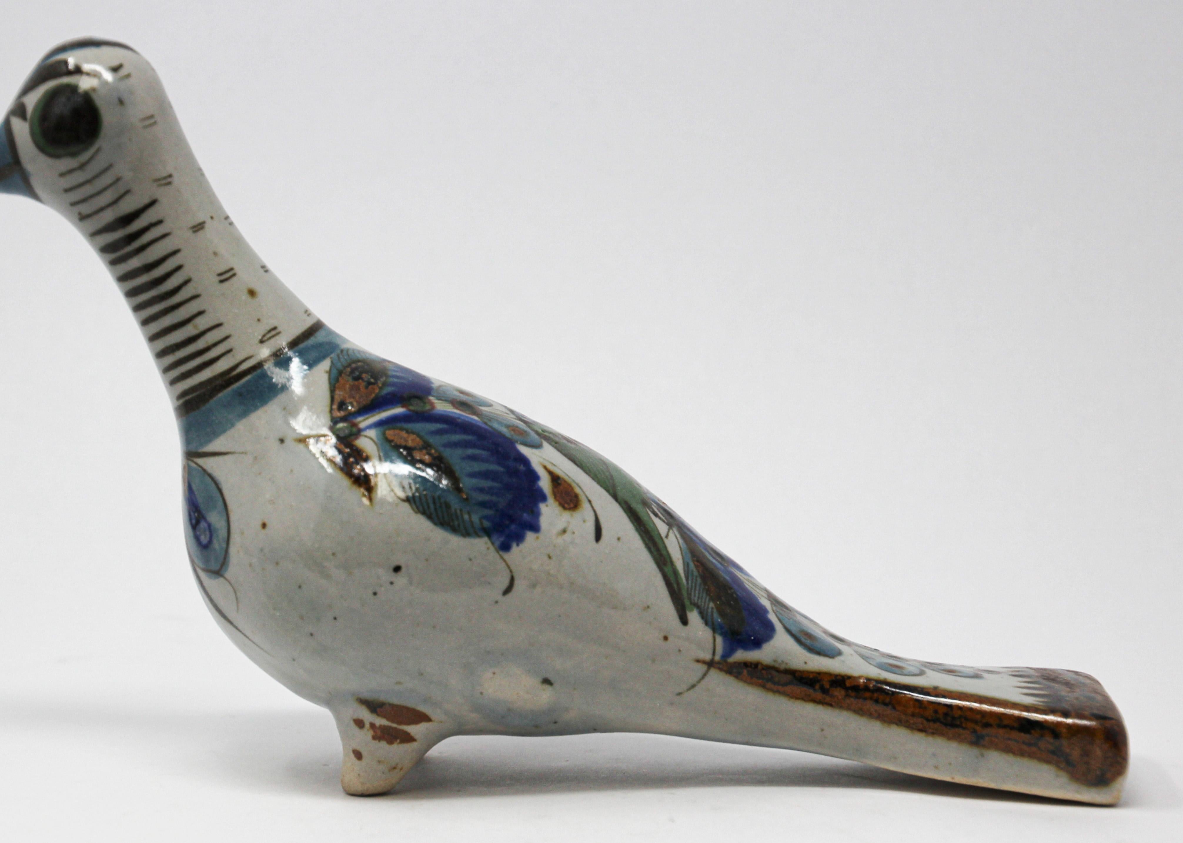 Mexican Tonala Hand Painted Colorful Pottery Dove For Sale 3