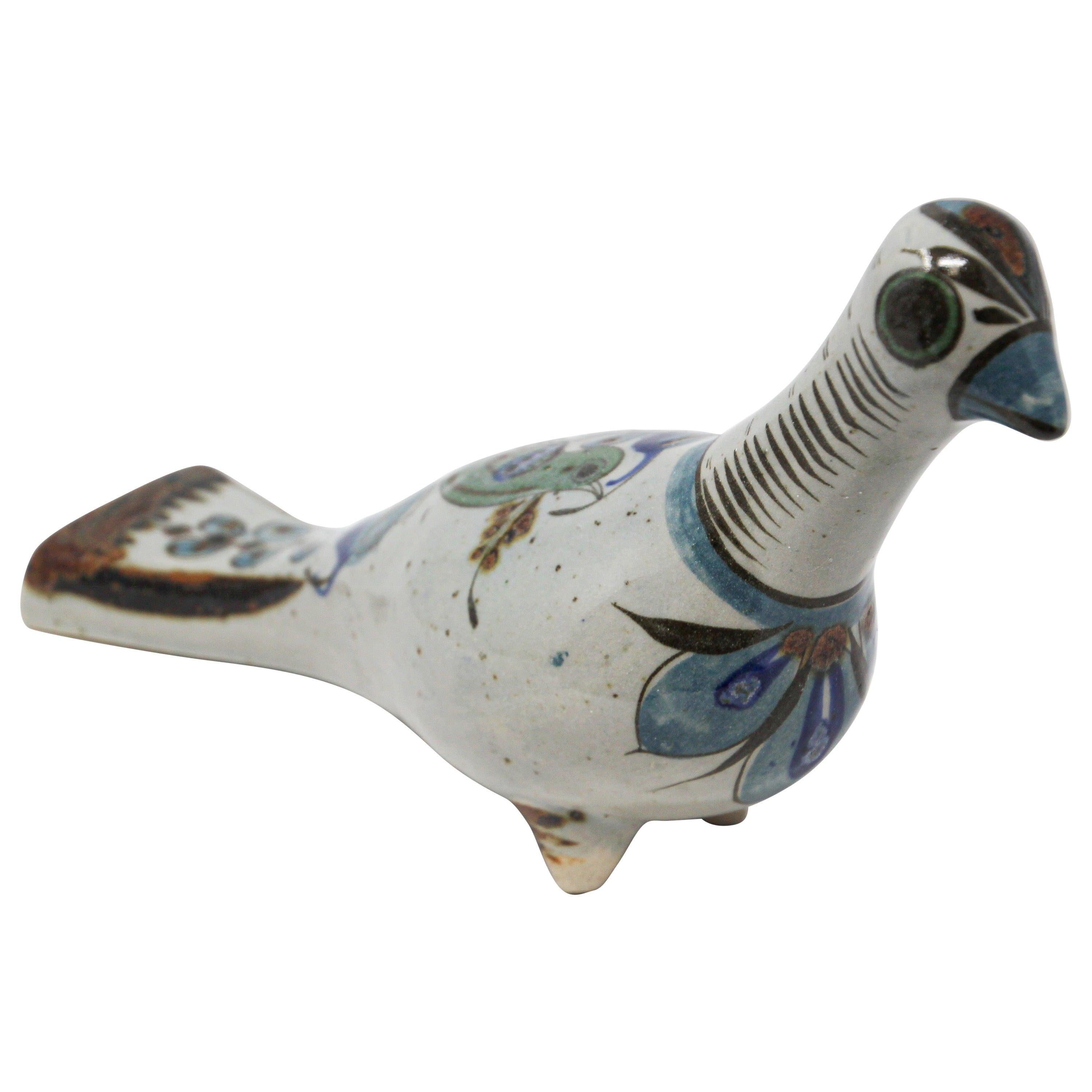 Mexican Tonala Hand Painted Colorful Pottery Dove For Sale