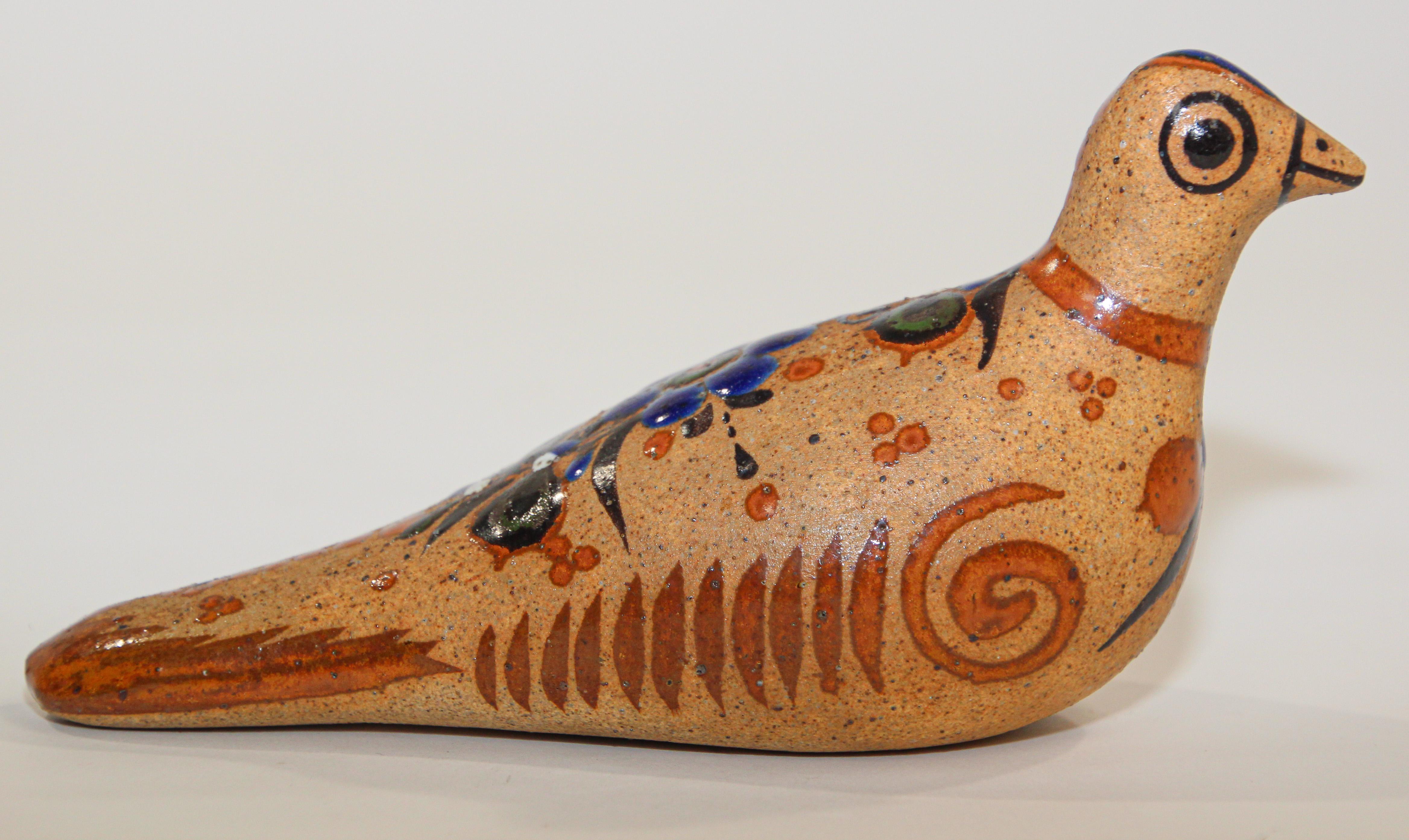Mexican Tonala Pottery Hand Painted Bird Folk Art For Sale 2